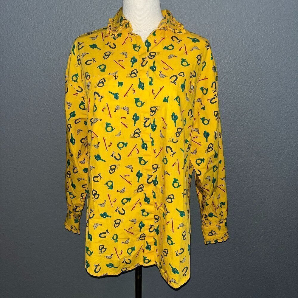 Vintage The Great Plains Equestrian Ruffle Collar & Cuff Blouse Shirt Top Size M